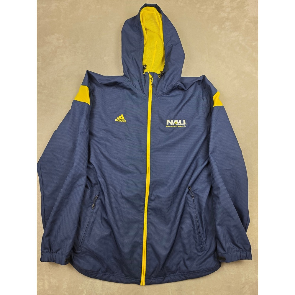 Adidas Windbreaker Jacket Mens XL Blue NAU Basketball Climaproof Full Zip Hooded